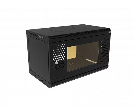 Шкаф телекоммуникационный настенный разборный МИКсистем 19" Basis 6U 600x350  дверь перфорация+стекло черный