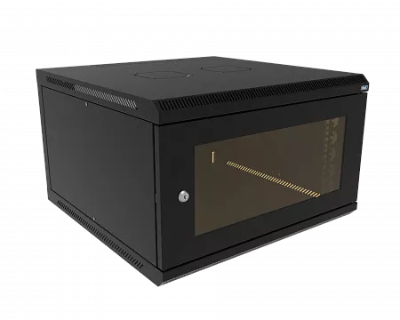 Шкаф телекоммуникационный настенный разборный МИКсистем 19" Basis 6U 600x600  дверь стекло черный