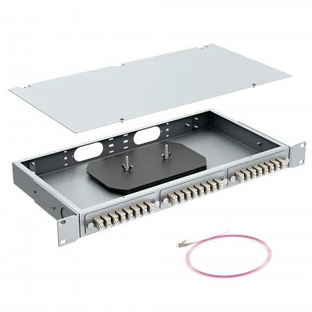 Кросс оптический стоечный LANMIR укомплектованный 4 розетки 2LC/UPC 8 портов MM 50/125 OM4 1U серый