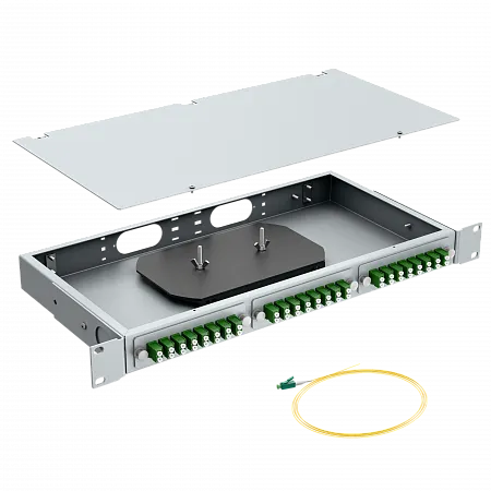 Кросс оптический стоечный LANMIR укомплектованный 4 розетки 2LC/APC 8 портов SM 9/125 OS2 1U серый